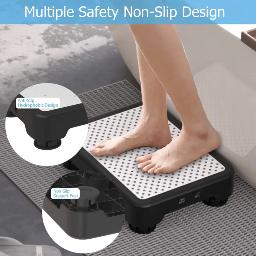 Heavy-Duty Non-Slip Portable Step Stool. Non-Slip Steps, Sturdy Base Suitable For Indoor/Outdoor Use. Ideal For Seniors, Bathrooms, Toilets, Stairs, Standing Aids. Textured Surface, Non-Slip Design. Portable Standing Support, Portable Assistive Stool, Stair Climber, Non-Slip Step, Compact Design, High Traction Surface, Non-Slip Material. - 黑與白 - 查看 1