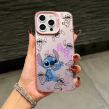 Disney Lilo & Stitch Angel Series  Case, Cute Cartoon Anime Design, Suitable For  17, 16, 15, 14, 13, 12, 11 Pro Max, XS, XR And X, Features A Reflective Back And Shockproof Corners. Perfect As A Birthday Gift, Holiday Gift, Or Valentine's Day Gift. - 紫色 - 查看 9