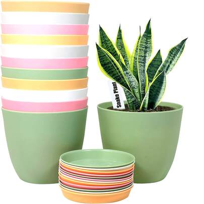 6pcs Classic Plastic Flower Pots With Trays - Lightweight, Suitable For Indoor/Outdoor Use, Great For Gardening And Lawn Care, Indoor/Outdoor Gardening And Lawn Care, These Planters Make An Excellent Gift For All Gardening Enthusiasts On Earth Day, World Environment Day, National Forest Week, New Year, Housewarming, Birthday And More