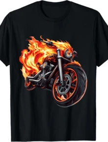 Motorcycle with Flames T-Shirt - Negro - Ver 1