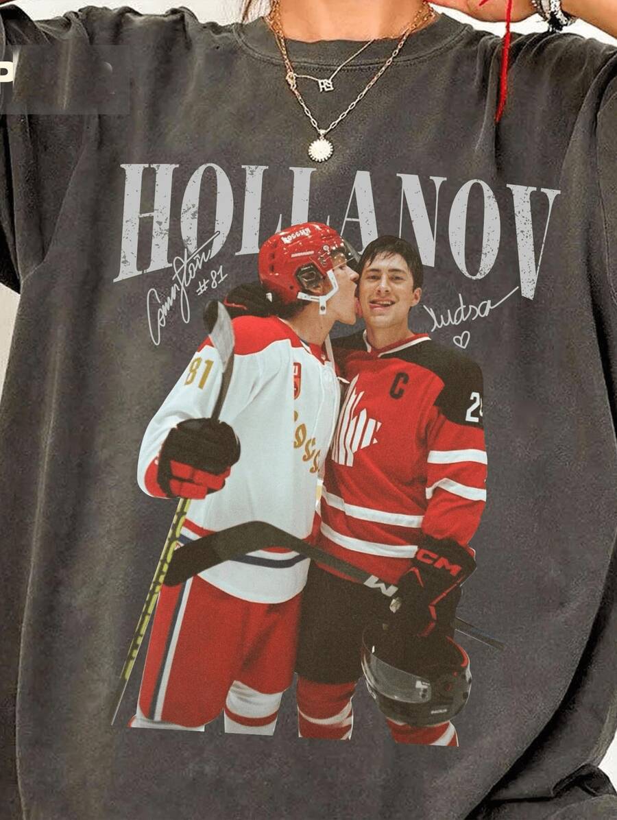 Plus Size Women's Vintage Hockey Hollanov Heated Rivalry Graphic Tee T-Shirt Casual Minimalist Pattern Round Neck Short Sleeve Loose Fit Plus Size T-Shirt, Suitable For Summer, Going Out - 3A - Xem 1