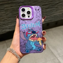 Disney Lilo & Stitch Angel Series  Case, Cute Cartoon Anime Design, Suitable For  17, 16, 15, 14, 13, 12, 11 Pro Max, XS, XR And X, Features A Reflective Back And Shockproof Corners. Perfect As A Birthday Gift, Holiday Gift, Or Valentine's Day Gift. - màu đen - Xem 7