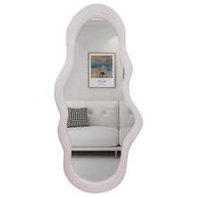 Wolkenförmiger Spiegel mit schwarzem Rahmen, einzigartiger 112 x 54 cm langer, wandmontierter Spiegel, hoher Spiegel, Ganzkörperspiegel, bodenlanger Ankleidespiegel, rahmenloser Spiegel für Schlafzimmer, Badezimmer, Wohnzimmer - Grau - Übersicht 2