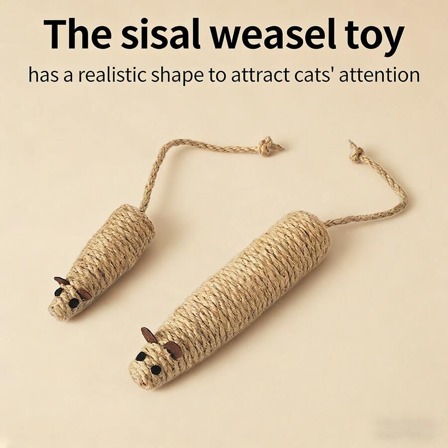 Sisal Mouse Cat Teaser Wand - Scratching & Chew-Resistant Sisal Rodent Toy With Sand Grain, Interactive Cat Toy For Kittens & Adult Cats