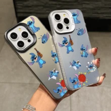 Disney Lilo & Stitch Angel Series  Case, Cute Cartoon Anime Design, Suitable For  17, 16, 15, 14, 13, 12, 11 Pro Max, XS, XR And X, Features A Reflective Back And Shockproof Corners. Perfect As A Birthday Gift, Holiday Gift, Or Valentine's Day Gift. - 粉色 - 查看 3