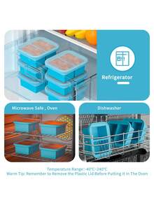 Bandeja de congelador de silicona con tapa, molde para congelar sopa, bandeja de cubitos de hielo de silicona extra grande, recipiente de almacenamiento de alimentos para congelar y almacenar sopas, caldos, salsas y sobras, recipiente reutilizable para preparación de comidas - Multicolor - Ver 7