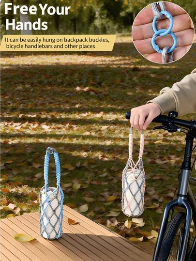 1pc Handmade Woven Water Bottle Bag With Hanging Rope, Non-Slip Protective Cover Suitable For Outdoor Travel , Outdoor Travel, Camping, Hiking, Daily Commute, Cup Storage