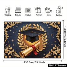 1 2d Flat Banner - Graduation Celebration Banner, With Graduation Certificate And Graduation Cap, Perfect For Events, Weddings, Parties, Coming-Of-Age Ceremonies, And Seasonal Entrances - Multicolor 2 - View 5