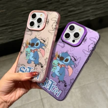 Disney Lilo & Stitch Angel Series  Case, Cute Cartoon Anime Design, Suitable For  17, 16, 15, 14, 13, 12, 11 Pro Max, XS, XR And X, Features A Reflective Back And Shockproof Corners. Perfect As A Birthday Gift, Holiday Gift, Or Valentine's Day Gift. - 紫色 - 查看 6