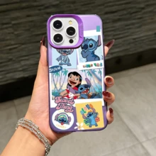 Disney Lilo & Stitch Angel Series  Case, Cute Cartoon Anime Design, Suitable For  17, 16, 15, 14, 13, 12, 11 Pro Max, XS, XR And X, Features A Reflective Back And Shockproof Corners. Perfect As A Birthday Gift, Holiday Gift, Or Valentine's Day Gift. - Màu tím - Xem 2