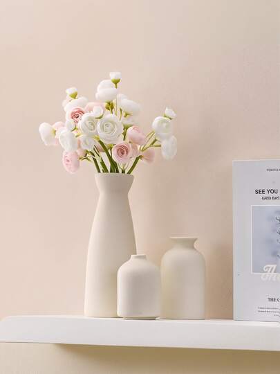 Vintage Morandian Vase Set, Decorative Vase For Flowers, Modern Bohemian Style Rustic Home Decor, Vase With Reeds And Dried Flowers, Creative Stand, Suitable For Placing On Tables, Bookshelves, Entryways - Glass Flower Vase, Craft Display, TV Cabinet Soft Decor, Beige Vase, Fresh Flower Gift, Birthday Graduation Ceremony Room Decor