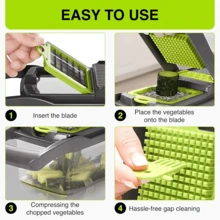 14件套蔬菜切碎器套装，带防滑底座、可调节切片刀片、沥水架和收纳盒的食物切碎器，简易厨房工具 - 彩色 - 查看 12