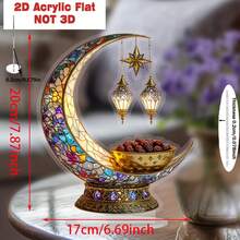 2D flach, 1 Stück Ramadan/Eid Dekoration - Eleganter goldener Halbmond und Laterne Tischdekoration mit stabilem Ständer, acrylischer islamischer Zierschmuck ohne Stromversorgung, geeignet für Zuhause, Büro, Café - ideales Ramadan Geburtstags- oder Eid-Geschenk - Verschiedenfarbig - Übersicht 3