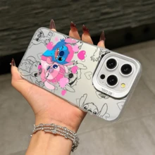 Disney Lilo & Stitch Angel Series  Case, Cute Cartoon Anime Design, Suitable For  17, 16, 15, 14, 13, 12, 11 Pro Max, XS, XR And X, Features A Reflective Back And Shockproof Corners. Perfect As A Birthday Gift, Holiday Gift, Or Valentine's Day Gift. - Hồng - Xem 11