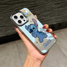 Disney Lilo & Stitch Angel Series  Case, Cute Cartoon Anime Design, Suitable For  17, 16, 15, 14, 13, 12, 11 Pro Max, XS, XR And X, Features A Reflective Back And Shockproof Corners. Perfect As A Birthday Gift, Holiday Gift, Or Valentine's Day Gift. - trắng - Xem 10