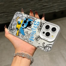 Disney Lilo & Stitch Angel Series  Case, Cute Cartoon Anime Design, Suitable For  17, 16, 15, 14, 13, 12, 11 Pro Max, XS, XR And X, Features A Reflective Back And Shockproof Corners. Perfect As A Birthday Gift, Holiday Gift, Or Valentine's Day Gift. - 紫色 - 查看 11