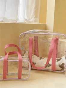 1pc Large Capacity Transparent Jelly Bag, PVC Beach Bag, Transparent Swimming Storage Bag, Outdoor Sports Style, Lightweight, Zipper Closure, Adjustable Shoulder Strap, Wipe Clean With Wet Wipes, Transparent Material - Multicolor - View 3