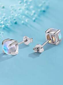1对女士优雅性感925镀银月光石耳钉，不含镍，简约风格，休闲时尚，低过敏性，日常佩戴耳夹耳环，生日礼物 - 銀色 - 查看 9