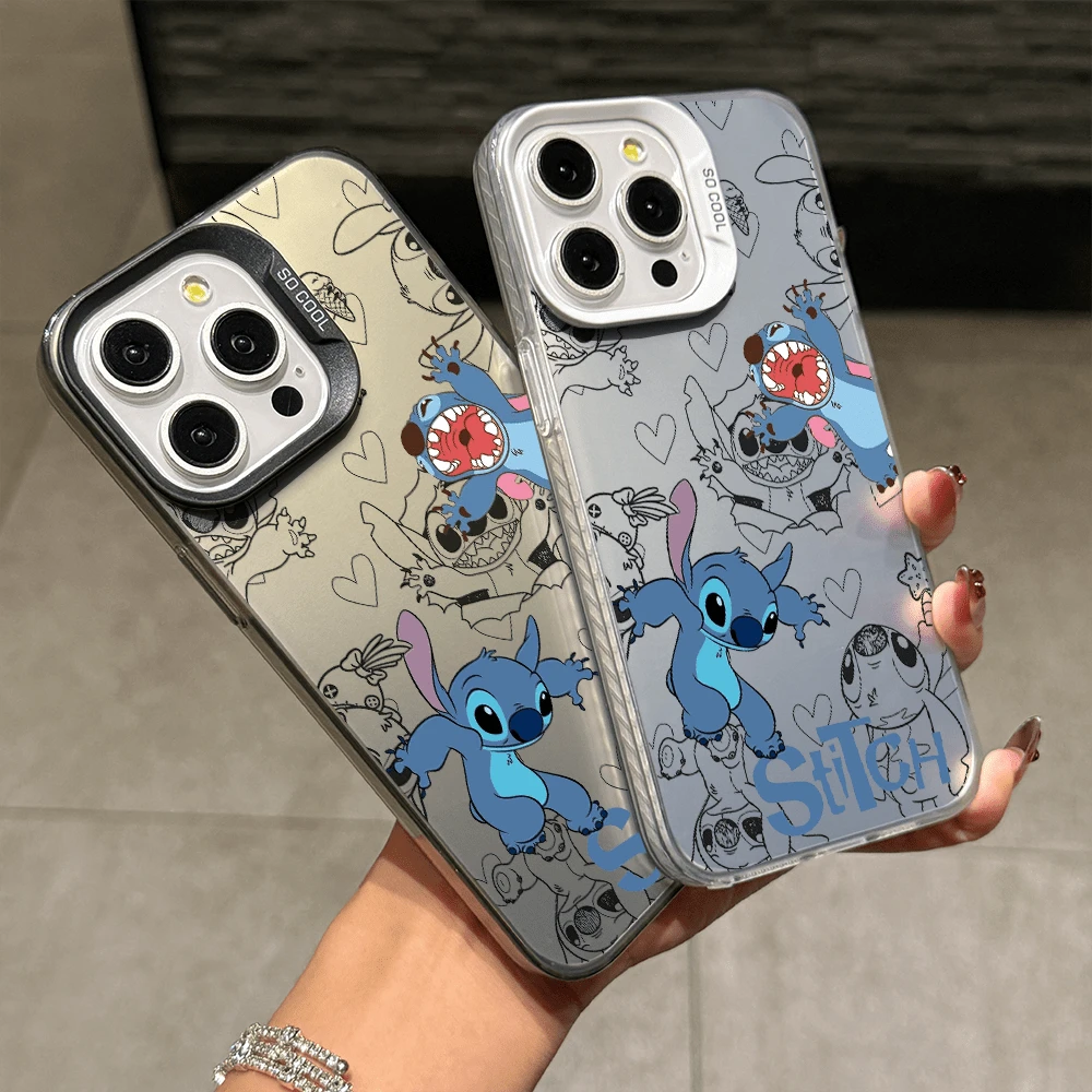Disney Lilo & Stitch Angel Series Case, Cute Cartoon Anime Design, Suitable For 17, 16, 15, 14, 13, 12, 11 Pro Max, XS, XR And X, Features A Reflective Back And Shockproof Corners. Perfect As A Birthday Gift, Holiday Gift, Or Valentine's Day Gift. - Hồng - Xem 1