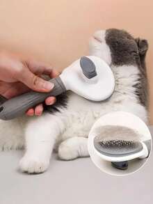 1pc Pet Grooming Brush, Cat Brush, Flea Comb, Self-Cleaning Brush, Pet Trimming Brush, Pet Massage Brush, Deshedding Tool, Dematting Brush, Self-Cleaning Deshedding Brush, Pet Cleaning Tool, Hair Collection Brush, Dog Brush, Cat Brush, Pet Deshedding Brush, Pet Supplies - Multicolor - View 3