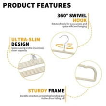 20个装天鹅绒衣架 | 节省空间的无缝衣柜收纳衣架 | 耐用塑料衣架，适用于卧室、浴室、办公室、宿舍和家庭收纳 - 銀色 - 查看 5
