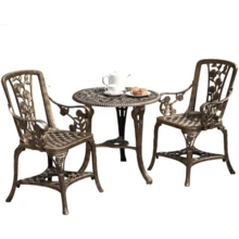 Antique Effect Rose Design 2 Seater Bistro Patio Set Table UV-Stabilised PVC (Bronze) - Bronze - View 1