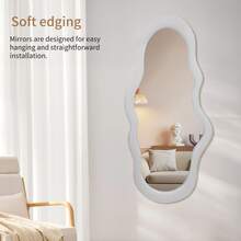 Wolkenförmiger Spiegel mit schwarzem Rahmen, einzigartiger 112 x 54 cm langer, wandmontierter Spiegel, hoher Spiegel, Ganzkörperspiegel, bodenlanger Ankleidespiegel, rahmenloser Spiegel für Schlafzimmer, Badezimmer, Wohnzimmer - Grau - Übersicht 5