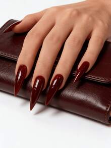 24PCs Cherry Red Press On Nails Long Stiletto Shape American Style False Nails Glossy Solid Color Detachable Nail Tips Hypoallergenic Nail Art Set For Women Girls Party Wedding Festival Vacation Gift Nail Accessories - Đỏ - Xem 3