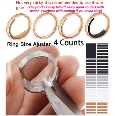 4pcs Sponge Anti-Slip Ring Adjuster, 4 Colors Available, Used To Adjust Loose Or Secure Ring Size! Can Be Cut With Scissors (Will Detach When Wet), Adhesive Not Strong, Recommended To Use With Glue.