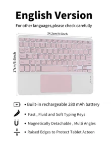 10-Inch Rechargeable Wireless Bluetooth Touchpad Keyboard, Thin And Portable, Compatible With IPad, IOS, Android And Windows Devices, Long Battery Life. Christmas/New Year Gift (2026) - Multicolor - View 9
