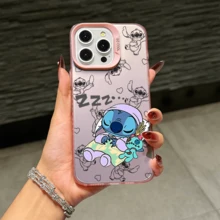 Disney Lilo & Stitch Angel Series  Case, Cute Cartoon Anime Design, Suitable For  17, 16, 15, 14, 13, 12, 11 Pro Max, XS, XR And X, Features A Reflective Back And Shockproof Corners. Perfect As A Birthday Gift, Holiday Gift, Or Valentine's Day Gift. - trắng - Xem 9