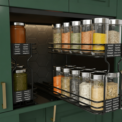 Pull Out Spice Rack Organizer For Cabinet, Heavy Duty Slide Out Seasoning Kitchen Organizer, Cabinet Organizer, With Labels, 4.5" W X 10.75" D X 8.5" H, 1 Drawer & 2-Tier