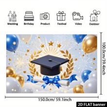 1 pieza Cortina de puerta plana 2D para decoración de graduación, bandera de celebración de graduación 2026, patrón de gorra y globo de graduación, material de poliéster duradero - Multicolor - Ver 6