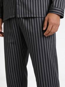 Snug League 2pcs Men Plus Size Striped Long Sleeve Top & Pants Sleepwear Set, High Quality Casual Home Outfit For Spring And Autumn, Fall Winter Clothes - Black - View 6