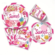 50件套甜美糖果主题一次性餐具套装，非常适合情人节、返校季、露营、户外烧烤、婚礼、单身派对、聚会和生日派对，也适合派对装饰、家居装饰、生日装饰、生日派对装饰、婚礼装饰，是完美的派对用品。 - 彩色 - 查看 3