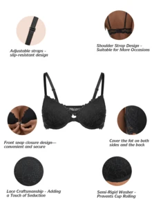 Women's Front-Fastening Underwire Push Up Bra - Anti-Sag & Sexy- Sculpting & Comfort - Black - View 11