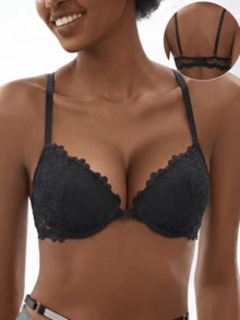 Women's Front-Fastening Underwire Push Up Bra - Anti-Sag & Sexy- Sculpting & Comfort - Black - View 2