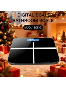 高精度数字浴室秤，带液晶显示屏、超宽秤盘、无需电池（需使用AAA电池）、称重精准、温度和单位转换（公斤/磅/英石）、健康监测、健身追踪、小巧设计 - 彩色 - 查看 5
