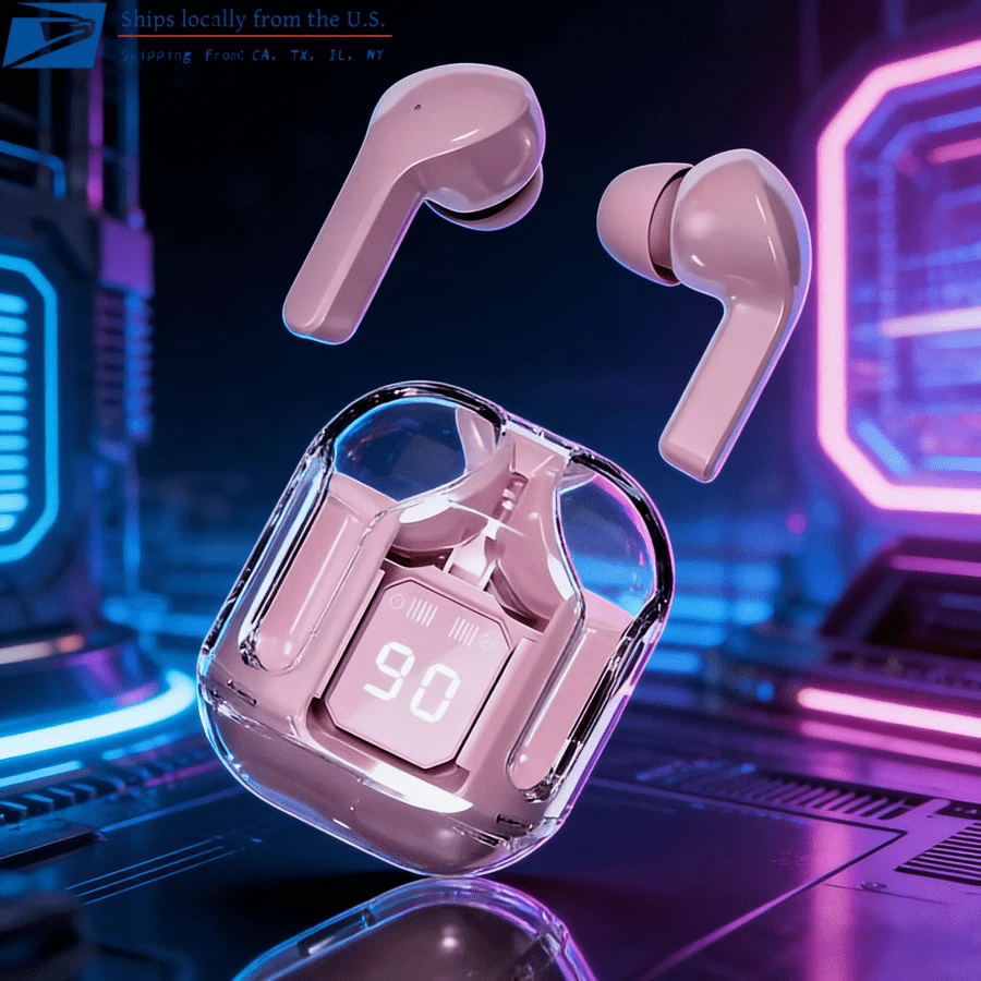 2026 Transparent Wireless Headphones With LED Digital Display, Enjoy Immersive Gaming Experience, Hifi Stereo Sound, Control, And High-Definition Calling, Suitable Outdoor Activities, Gaming, And Phone Calls, Long Life Battery For Lasting Endurance,With HIFI Stereo Sound & LED Display - Perfect Gift For Birthday/Christmas/Girlfriend - 粉色 - 查看 1