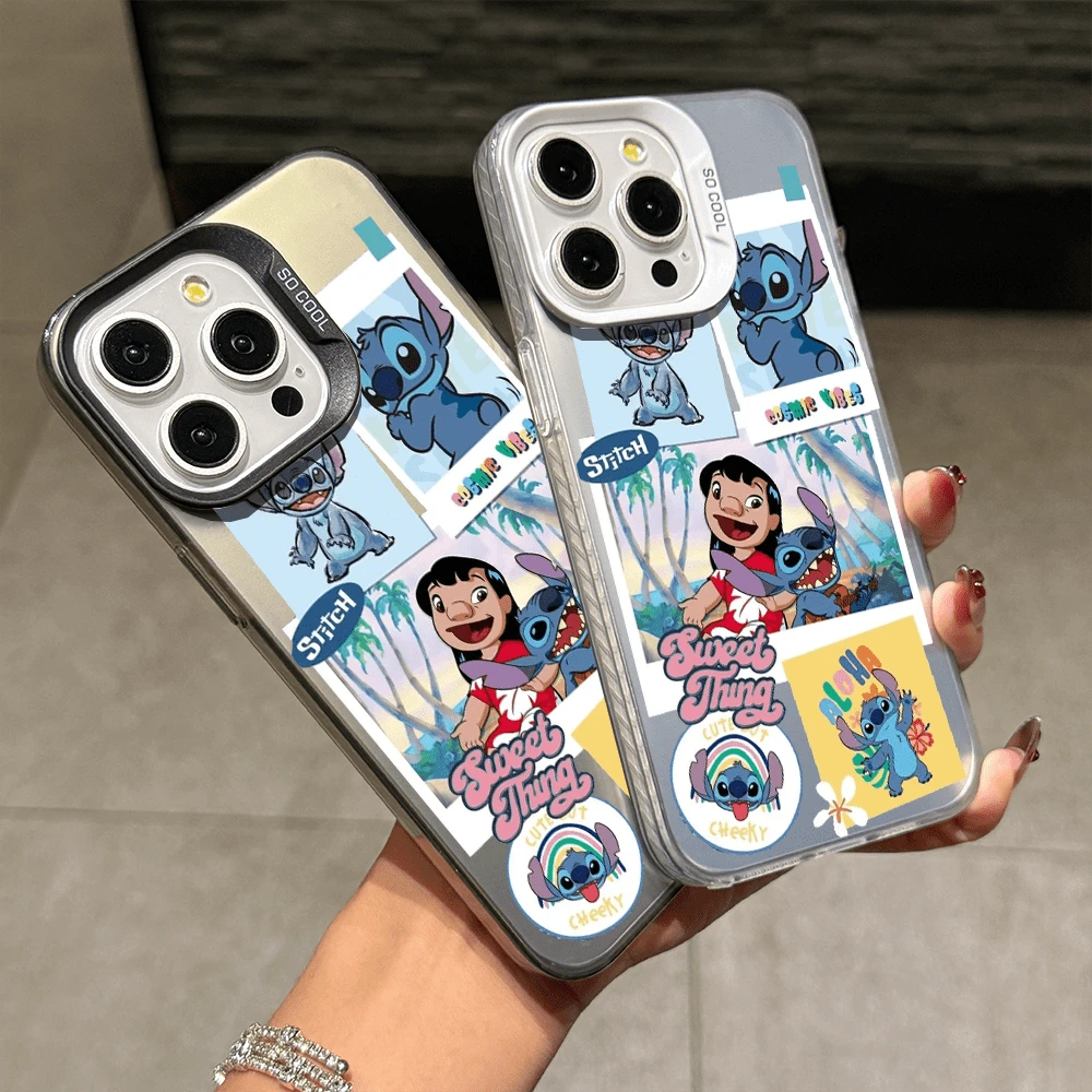 Disney Lilo & Stitch Angel Series Case, Cute Cartoon Anime Design, Suitable For 17, 16, 15, 14, 13, 12, 11 Pro Max, XS, XR And X, Features A Reflective Back And Shockproof Corners. Perfect As A Birthday Gift, Holiday Gift, Or Valentine's Day Gift. - Màu tím - Xem 1