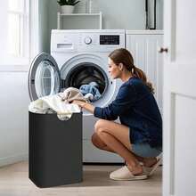 1pc Dirty Clothes Basket, Foldable Handheld Fabric Laundry Hamper For Home, Bedroom, Bathroom Storage - Black - View 3