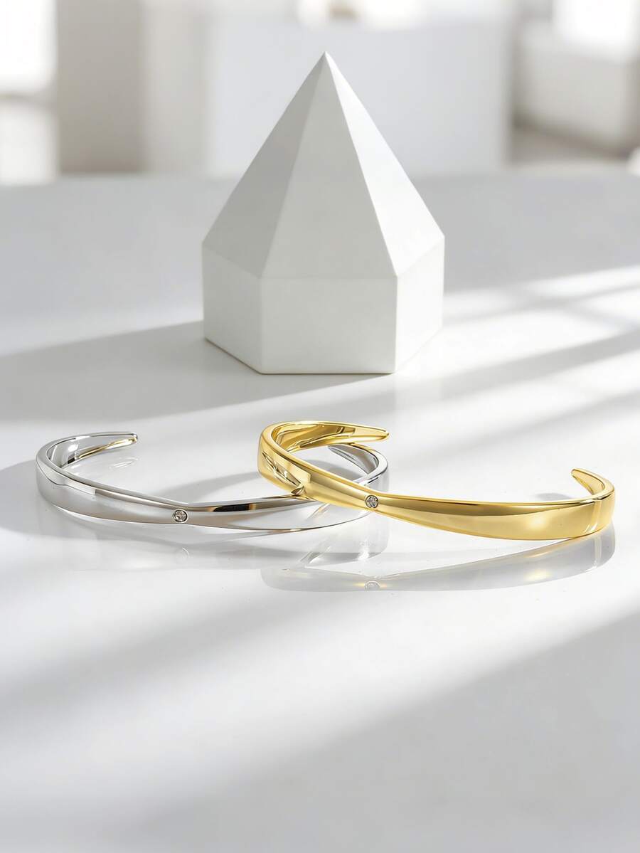 Charm-In 女士镀金波浪形立方氧化锆开口手镯 - 时尚日常配饰及送给她的精美礼物 - 手鐲 - 查看 1