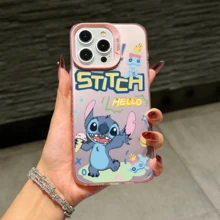 Disney Lilo & Stitch Angel Series  Case, Cute Cartoon Anime Design, Suitable For  17, 16, 15, 14, 13, 12, 11 Pro Max, XS, XR And X, Features A Reflective Back And Shockproof Corners. Perfect As A Birthday Gift, Holiday Gift, Or Valentine's Day Gift. - Pink - View 2