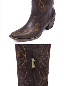 Women's Western Cowgirl Cowboy Boots, Embroidered Knee High Side Zipper, Chunky Heel Vintage Distressed Retro Style, Spring Summer Shoes Festival Gift Holiday Party Vacation Outdoor Boots - Rỉ Nâu - Xem 8