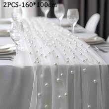 1pc Pearl Decor Sheer Fabric, Photography Backdrop, Can Be Used As Table Runner, Pearl Background Tablecloth, White Pearl Sheer Tablecloth For Wedding, Wedding Arch Decor, Wedding Reception, Bridal Shower, Party Decoration - Multicolor - View 12