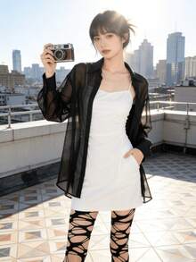 1pc Women's Ripped Sexy Pantyhose, Y2K Baddie Style Skinny Pants - Black - View 2