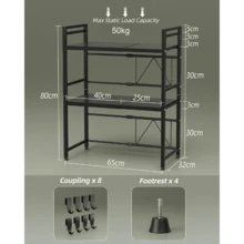 Expandable Microwave Shelf,3 Tier Microwave Stand With 8 Hooks,Air Fryer Shelf Stand,Microwave Oven Rack, Desktop Printer Shelf Rack, Bakers Rack,Kitchen Countertop Organiser Shelves - 3 Tier-black - View 2