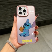 Disney Lilo & Stitch Angel Series  Case, Cute Cartoon Anime Design, Suitable For  17, 16, 15, 14, 13, 12, 11 Pro Max, XS, XR And X, Features A Reflective Back And Shockproof Corners. Perfect As A Birthday Gift, Holiday Gift, Or Valentine's Day Gift. - Pink - View 2