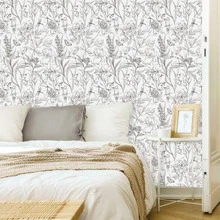 لفة ورق حائط أسود وأبيض بنقشة زهور، ورق حائط لاصق ذاتيًا، ملصق تجديد الأثاث، بنقشة الزهور/الطيور/النباتات، ورق حائط لاصق قابل للإزالة، مناسب لغرفة النوم والمزرعة والخزائن وغيرها. - أبيض - مشاهدة 1