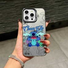 Disney Lilo & Stitch Angel Series  Case, Cute Cartoon Anime Design, Suitable For  17, 16, 15, 14, 13, 12, 11 Pro Max, XS, XR And X, Features A Reflective Back And Shockproof Corners. Perfect As A Birthday Gift, Holiday Gift, Or Valentine's Day Gift. - 黑色 - 查看 2
